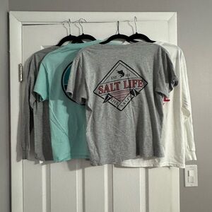 4 Youth-Large Salt Life Teeshirts. 2 short sleeve 2 long sleeve